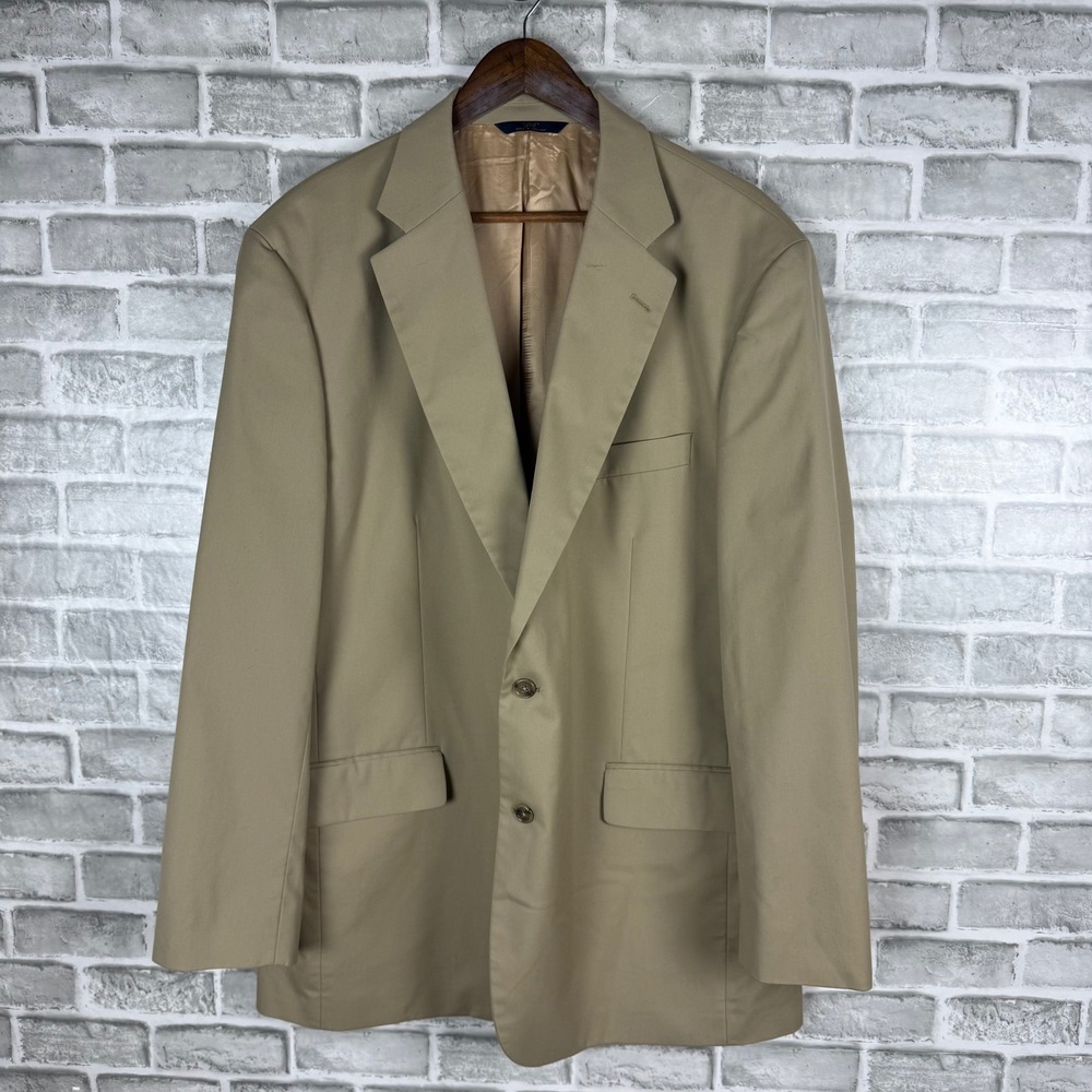 Brooks Brothers 346 Mens Khaki Tan Cotton Blend 2 Button Blazer Sport Coat 46L